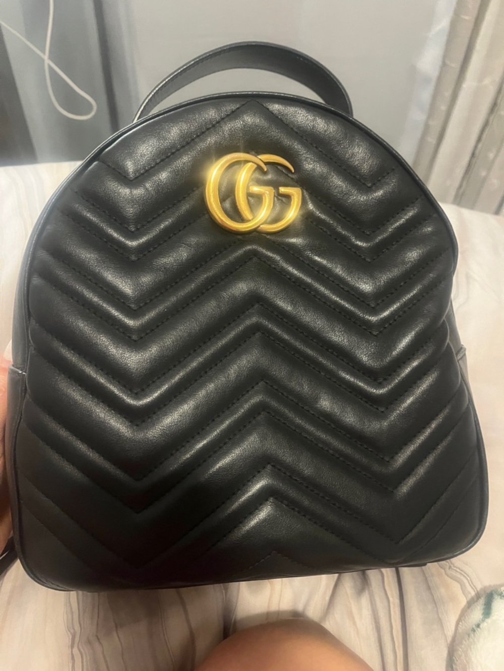 Gucci Black Chevron Leather GG Logo Mini Backpack